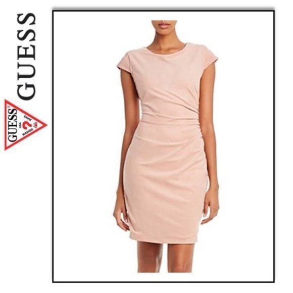 LAST ONE-Guess Estelle Faux Suede Ruched Party Dress~M Pink - Picture 3 of 6